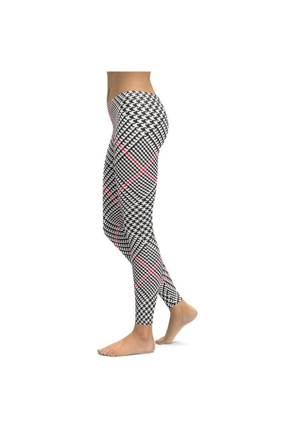 Red Houndstooth Plaid Leggings Size: M for Women | FIERCEPULSE
