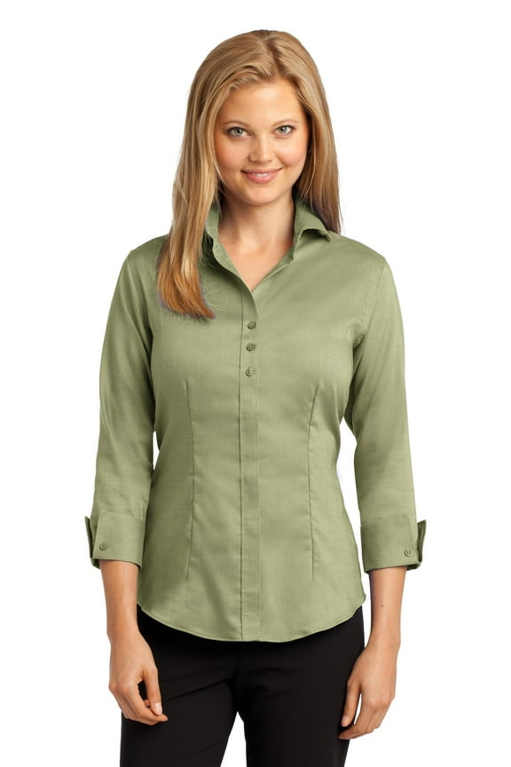 Ladies 3/4 Sleeve Nailhead Non Iron Shirt-M (Celery)