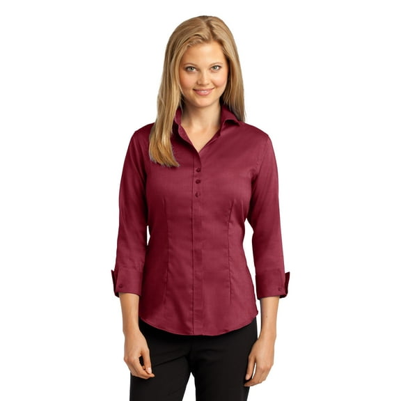 Red House Ladies 3/4 Sleeve Nailhead Non Iron Shirt-S (Deep Red)