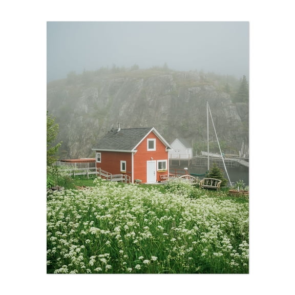 Red House, Quidi Vidi Harbour - St. John's Newfoundland and Labrador Canada Photography Rural Landscape Harbor Nature Scenic Rustic Flowers Unframed Wall Art Print 20 x 24 inches
