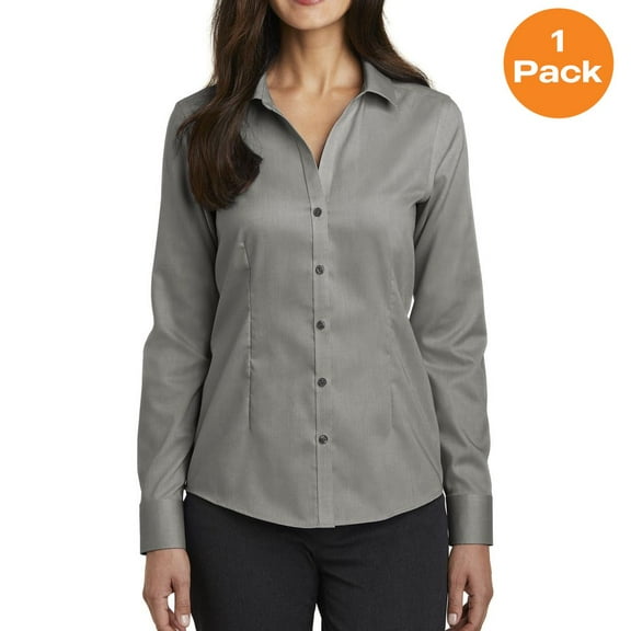 Red House RH250 Ladies Pinpoint Oxford NonIron Shirt, Charcoal, S, Womens Button Down Shirts