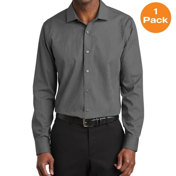 Red House RH390 Slim Fit Nailhead Non-Iron Shirt, Black, XS, Mens Casual Button Down Shirts