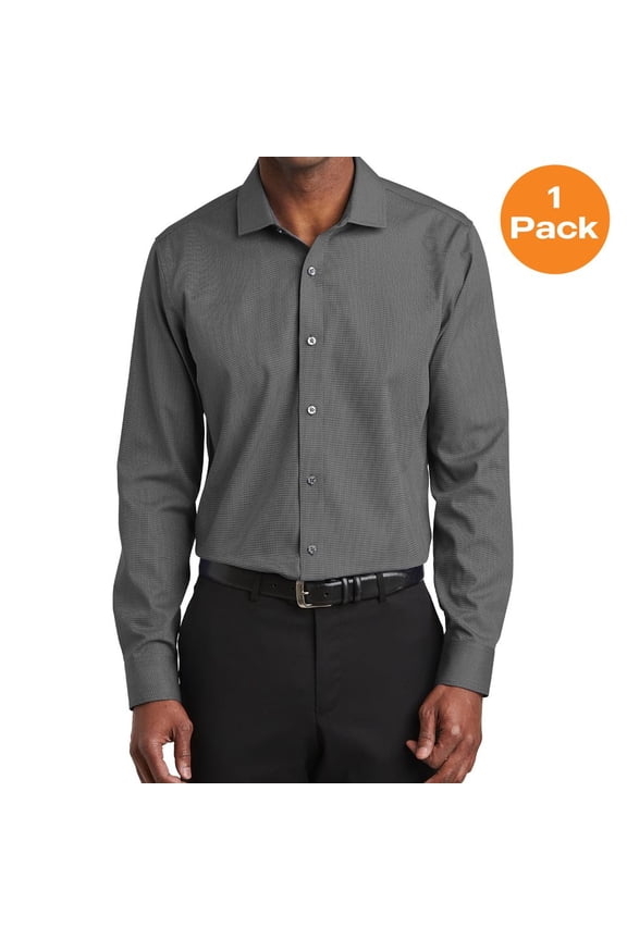 RH390 Slim Fit Nailhead Non-Iron Shirt, Black, XS, Mens Casual Button Down Shirts