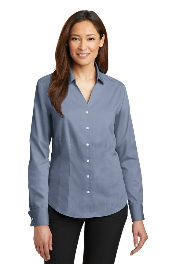 RH63 Ladies French Cuff Non-Iron Pinpoint Oxford Shirt, Blue - 3XL