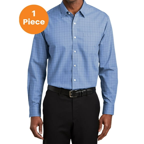 Red House RH70 Windowpane Plaid Non-Iron Shirt, Blue, M, Mens Casual Button Down Shirts