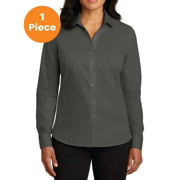 Red House RH79 Ladies Non-Iron Twill Shirt, Grey Steel, M, Womens Button Down Shirts