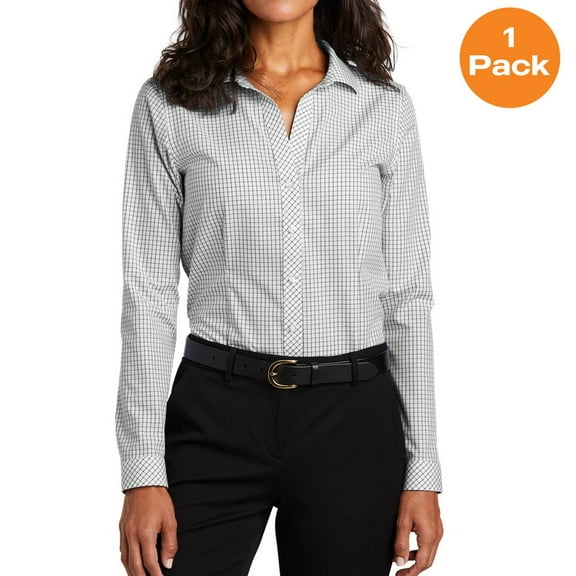 Red House RH86 Ladies Open Ground Check Non Iron Shirt, Black/ White, S, Womens Button Down Shirts