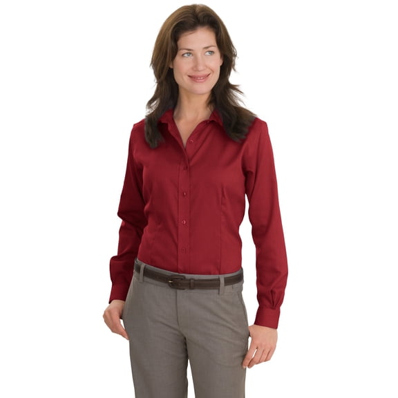 Red House Women's Nailhead Non Iron Button Down Shirt L Deep Red