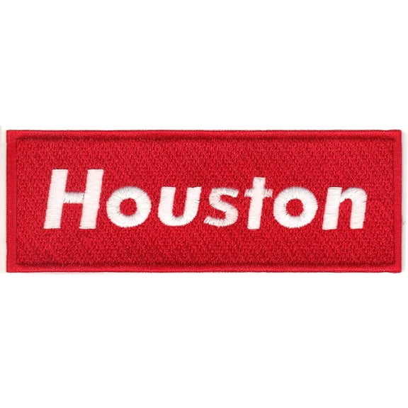 Red Houston Script Box Logo Embroidered Iron on Patch