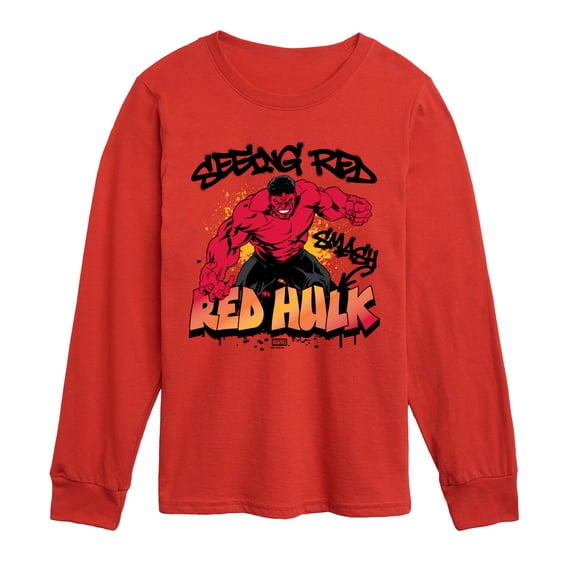 Red Hulk - Graffiti - Youth Boys Long Sleeve Graphic T-Shirt