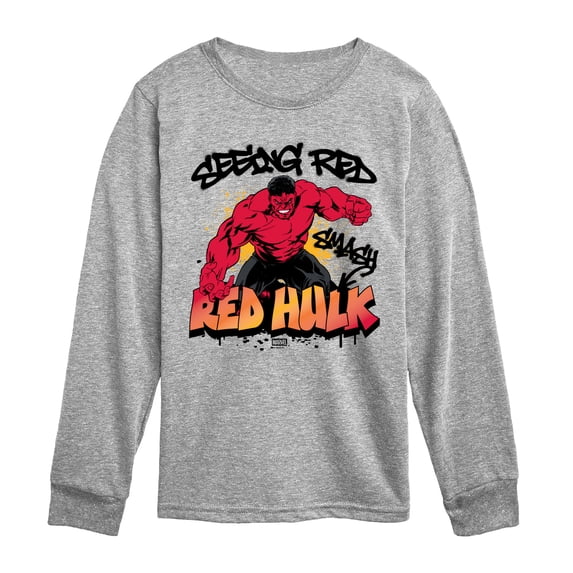 Red Hulk - Graffiti - Youth Boys Long Sleeve Graphic T-Shirt