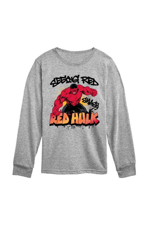 Red Hulk - Graffiti - Youth Boys Long Sleeve Graphic T-Shirt