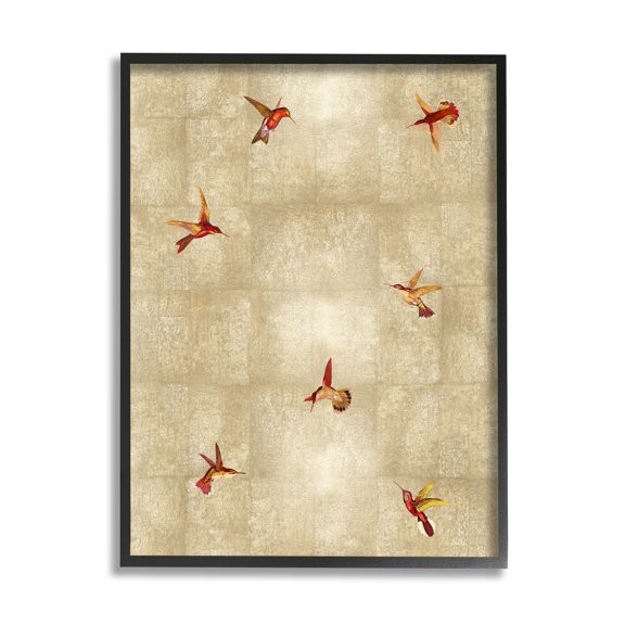 Red Hummingbirds Flying Pattern Animals & Insects Graphic Art Black Framed Art Print Wall Art