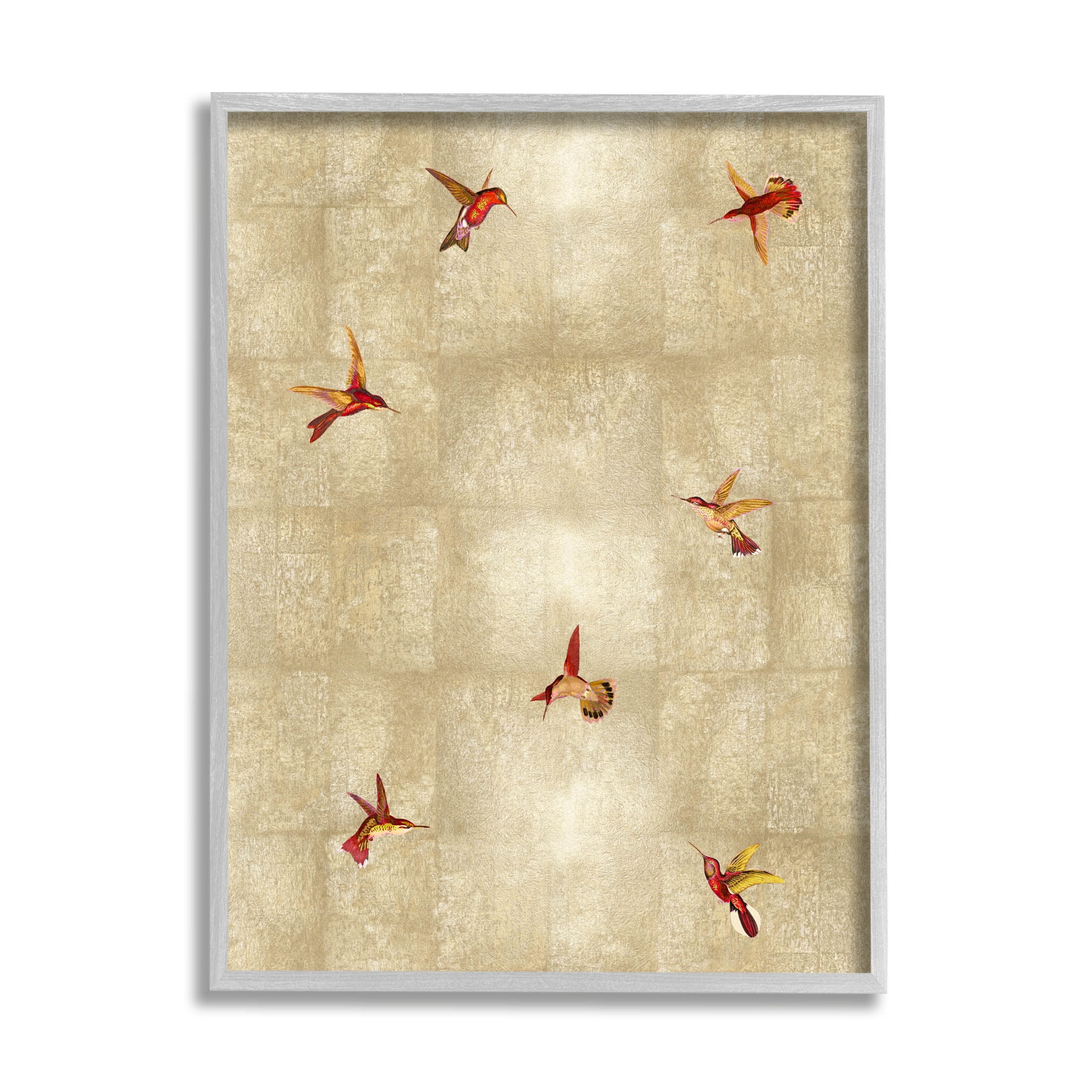Red Hummingbirds Flying Pattern Animals & Insects Graphic Art Gray Framed Art Print Wall Art