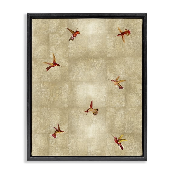 Stupell Industries Eclectic Red Hummingbirds Flying Pattern Black Floating Frame Canvas Art, 17 x 21, by Tina Blakely