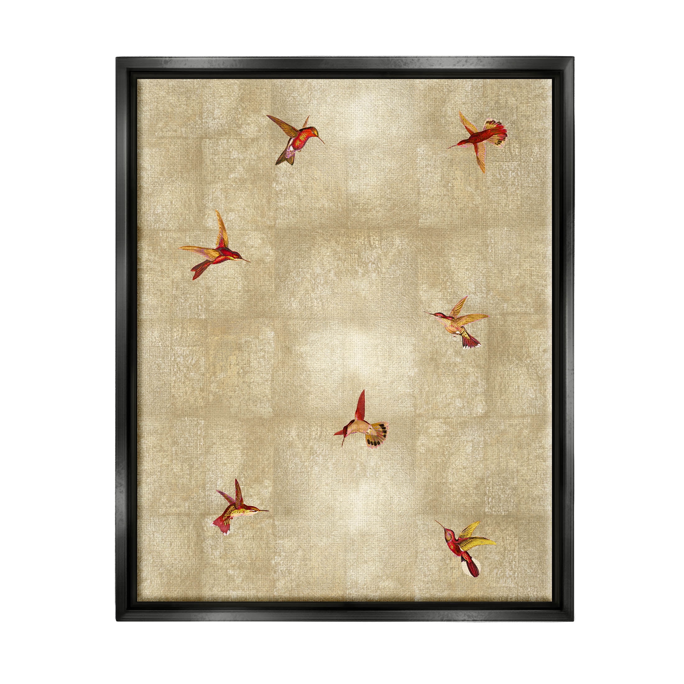 Red Hummingbirds Flying Pattern Animals & Insects Graphic Art Jet Black Framed Art Print Wall Art