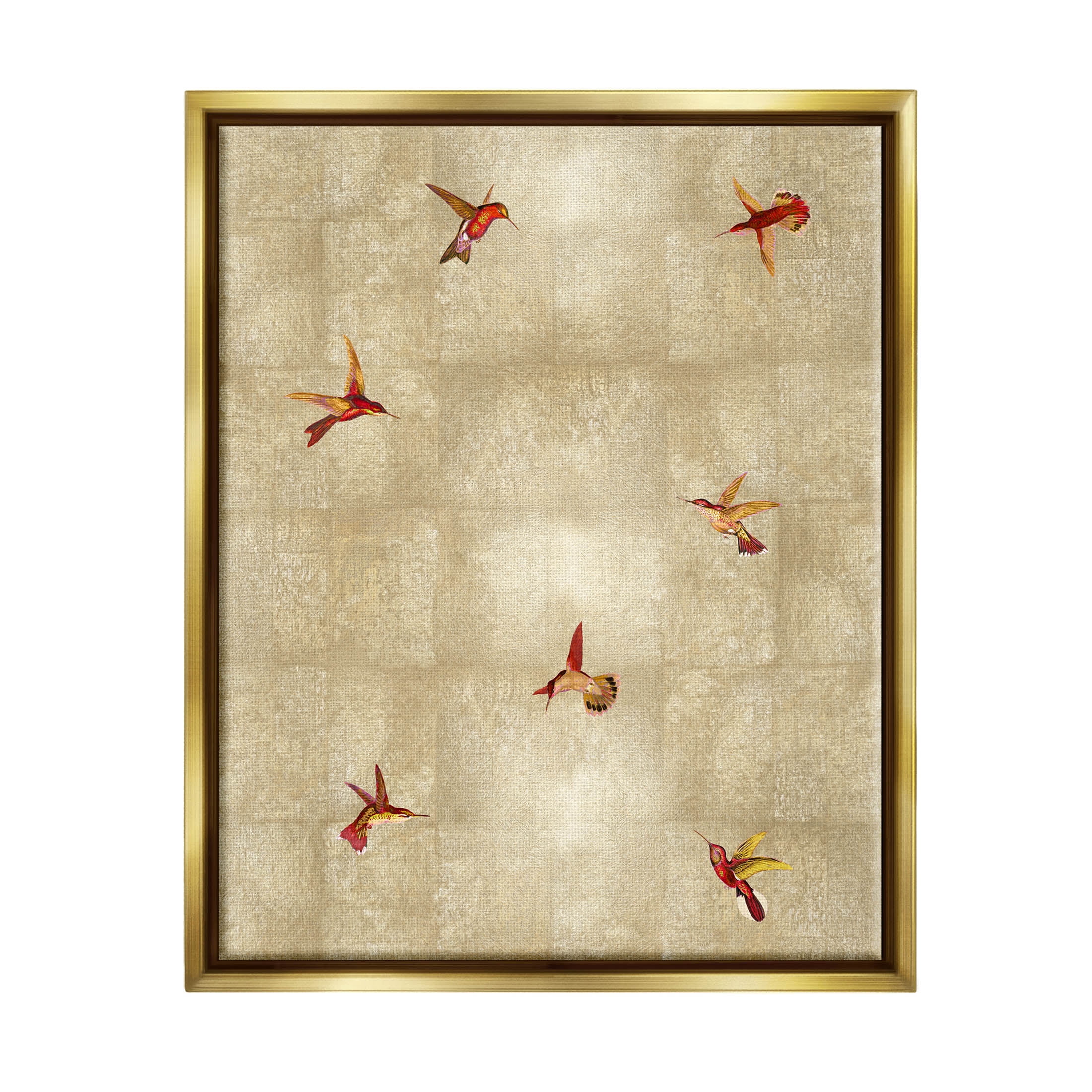 Red Hummingbirds Flying Pattern Animals & Insects Graphic Art Metallic Gold Framed Art Print Wall Art