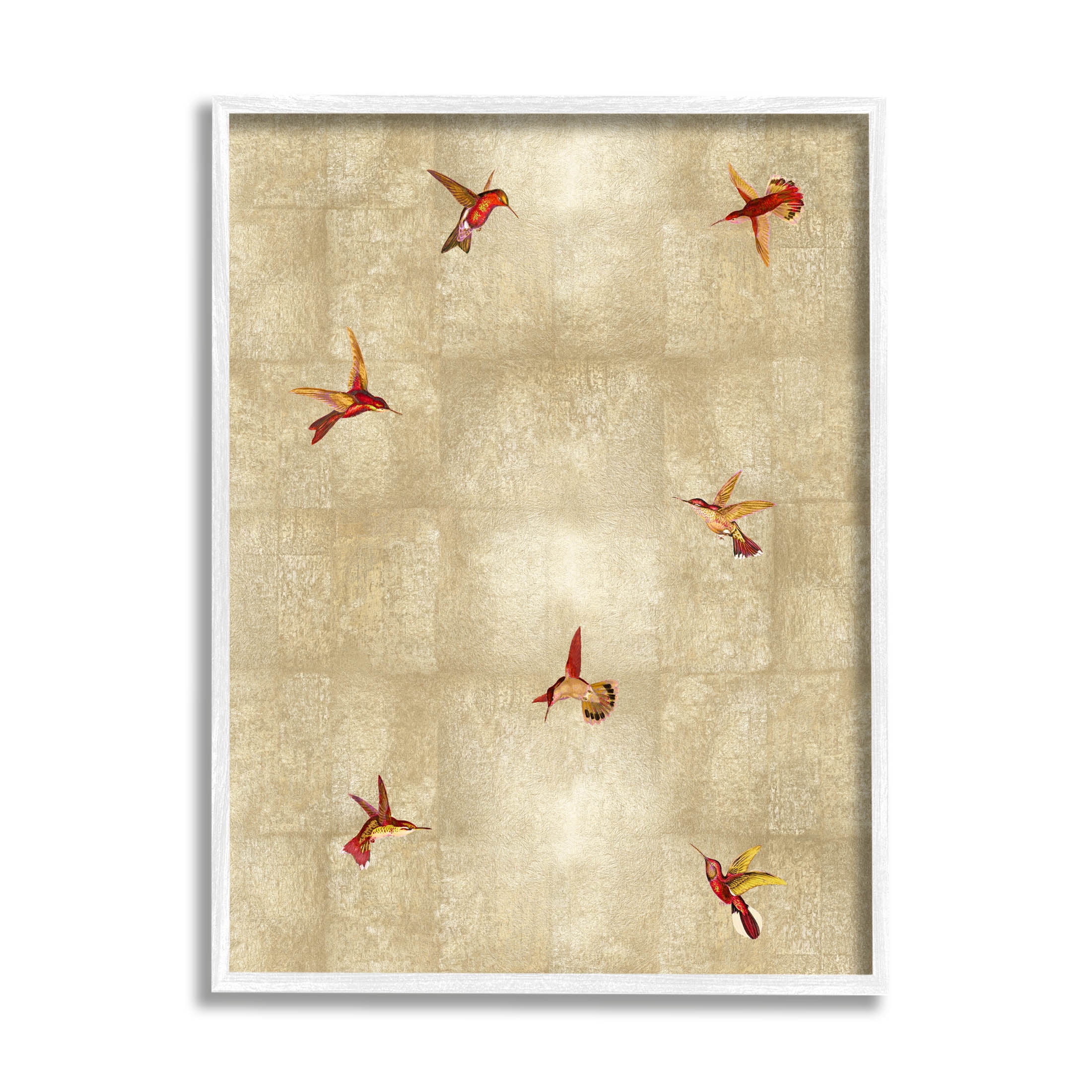 Red Hummingbirds Flying Pattern Animals & Insects Graphic Art White Framed Art Print Wall Art