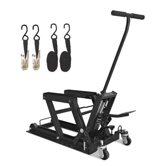 Red Hydraulic Motorcycle Lift Jack with 1500 LBS Capacity, Portable Design for ATV and UTV Maintenance