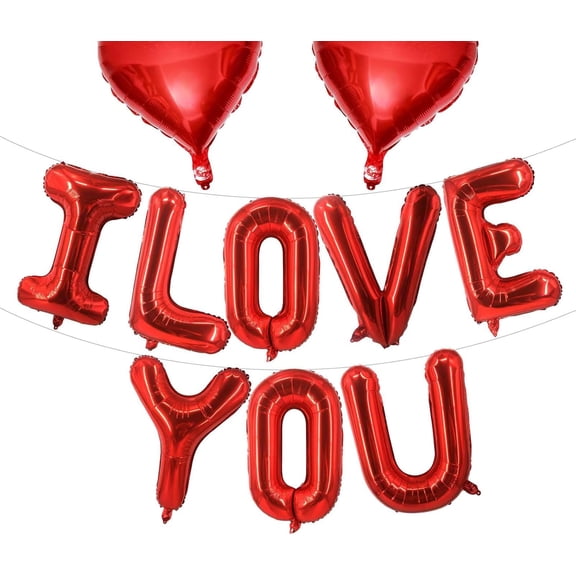 Red I LOVE YOU Heart Balloons, Red I LOVE YOU Letters Balloons Red Heart Valentine's Day Balloons Banner for Wedding Ceremonies Party Decorations