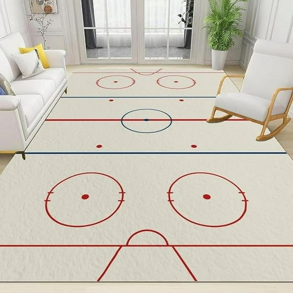 Red Ice Hockey Rink Room Area Rug, Retro Blue And Red Line Art Carpet For Living Room, Durable Lightweight With Non-slip Rugs For Boy Teen Bedroom Study Entrance 2 x 3ft