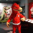 Red Iguanodon REDBROKOLY mascot costume character dressed with a Shorts ...