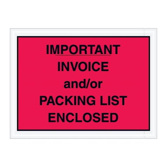 Red "Important Packing List And/Or Invoice Enclosed" Envelopes 4 1/2" X 6" (1000 Case)