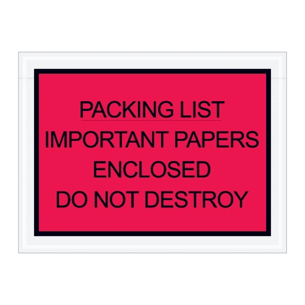 Enveloppes "Packing List Enclosed" 4 1/2 X 7 1/2 Pouces - Rouge - Lot De 1000 - Neuf