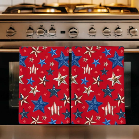 Red Independence Day Kitchen Towels Set of 4, American Stars 250th Anniversary Absorbent Dish Towels for Kitchen, Microfiber Hand Towel, Quick Drying Tea Towel for Cleaning Decorative Dishcloths