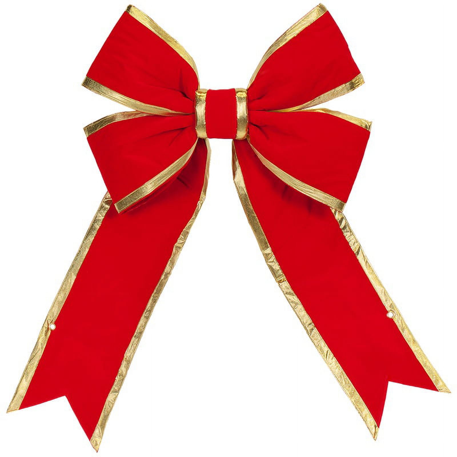 Red Indoor Christmas Bow, Heavy Duty Velvet 4-Loop Bow with Gold Trim, 15 Inch