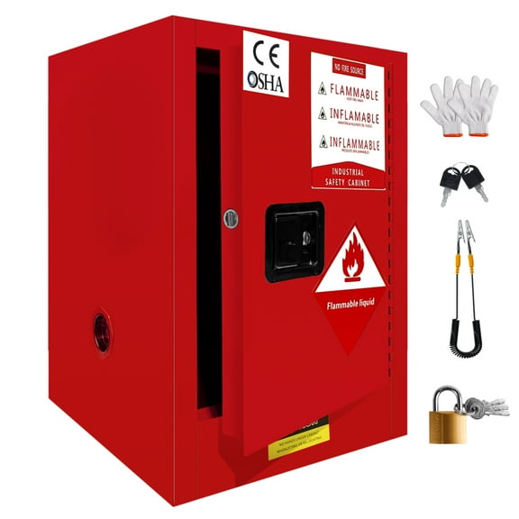 Red Industrial Fire Cabinet, 88 lb Durable Build, Dual Ventilation Ports, Flammable Chemical Unit, Hazardous Storage Cabinet, Manufacturing Plant, Fire Department, Home Garage