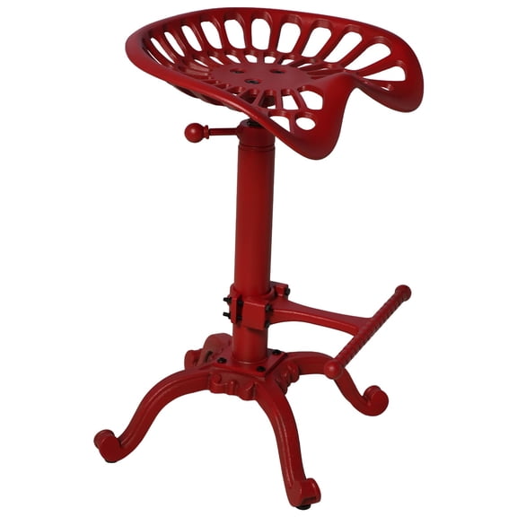 Red Industrial Tractor Seat Bar Stool Swivel Adjustable Height Cast Iron Counter Chair