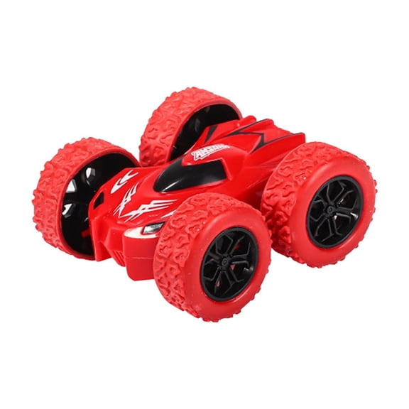 Red Inertial 2 Sided Car Toy Push Go Stunt Roll Over Racing Vehicle For Kids Boys Children Party Play Fun Flip Action Double Drive