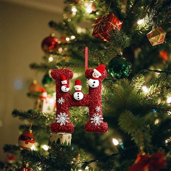 Red Initial Christmas Ornament for Tree 2D Acrylic Personalized Snowman Decorative Monogram Pendant, 26 Letters Christmas Hanging Decorations for DIY Crafts Xmas Home Decor， Letter H