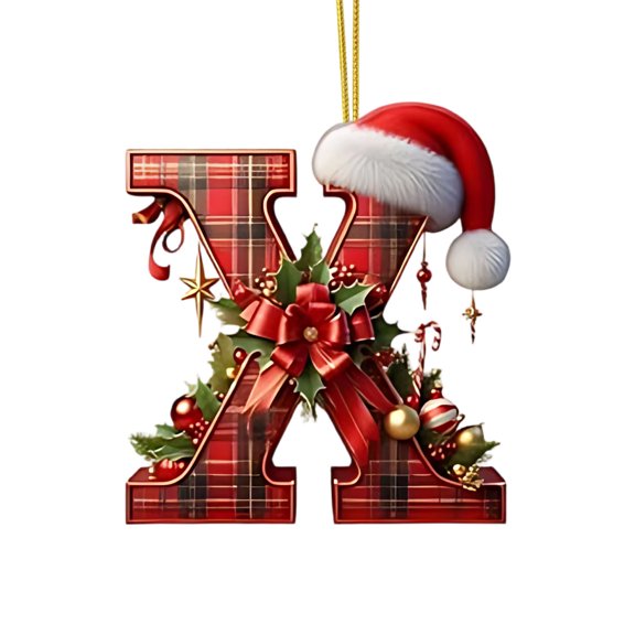 Red Initials Christmas Ornaments for Tree 26 Letters Christmas Hanging Decorations for DIY Crafts Xmas Home Decor Personalized Gnomes Decorative Monogram Pendants with Santa Hat (X)