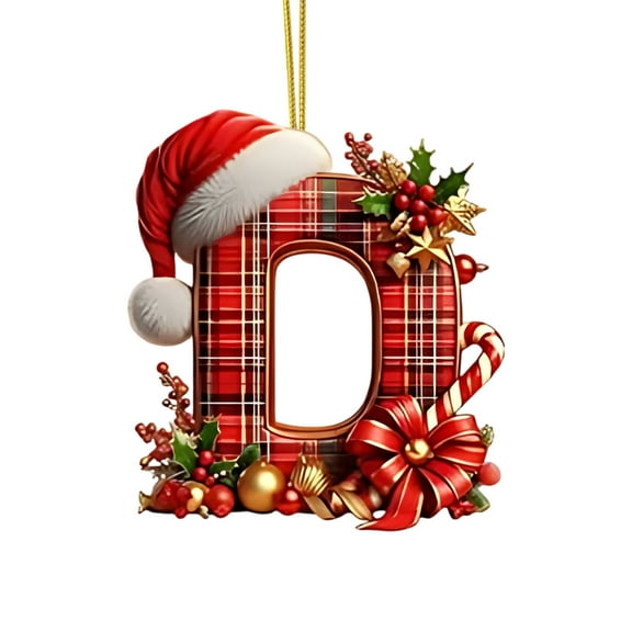 Red Initials Christmas Ornaments for Tree 26 Letters Christmas Hanging Decorations for DIY Crafts Xmas Home Decor Personalized Gnomes Decorative Monogram Pendants with Santa Hat (D)