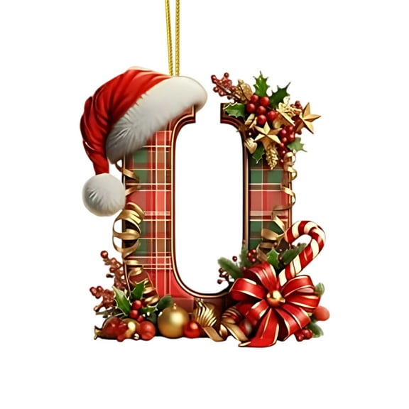 Red Initials Christmas Ornaments for Tree 26 Letters Christmas Hanging Decorations for DIY Crafts Xmas Home Decor Personalized Gnomes Decorative Monogram Pendants with Santa Hat (U)