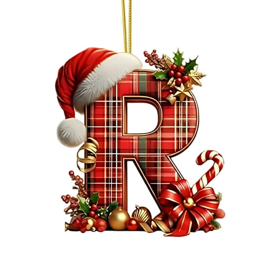 Red Initials Christmas Ornaments for Tree 26 Letters Christmas Hanging Decorations for DIY Crafts Xmas Home Decor Personalized Gnomes Decorative Monogram Pendants with Santa Hat (R)