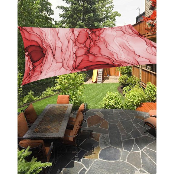 Red Ink Marble Sun Shade Sail 8'X10' Coastal Nautical Water Ripples Abstract UV Block Outdoor Sail Shades Breathable Waterproof Rectangular Sunshade for Patio Garden Pool Pergola Porch
