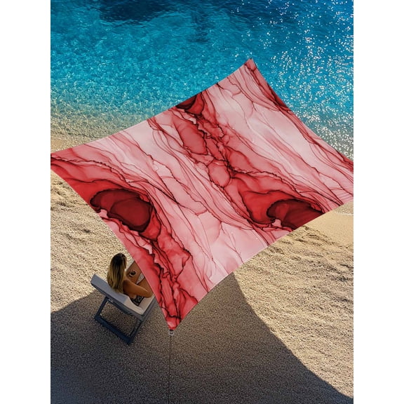 Red Ink Marble Sun Shade Sail 8' x 10', Coastal Nautical Water Ripples Abstract Rectangle Outdoor Sunshade Canopy, Waterproof UV Block Patio Covers for Garden Yard Beach