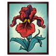 thumbnail image 1 of Red Iris Flower Old School USA Tattoo Ink Body Rockabilly Americana 50s Art Print Framed Poster Wall Decor 12x16 inch, 1 of 5