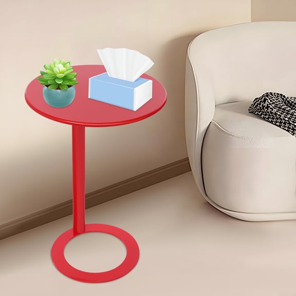 Red Iron Round Table 48x69cm O-Type Small Round Table C-Shaped Sofa Side Table