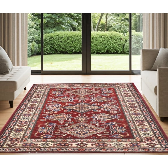 Red  Ivory Premium Handwoven Pure Wool Super Kazak Rug, 3ft 3in x 5ft 2in