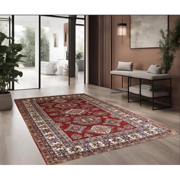 Red Ivory Premium Handwoven Pure Wool Super Kazak Rug, 5ft 0in x 7ft 1in