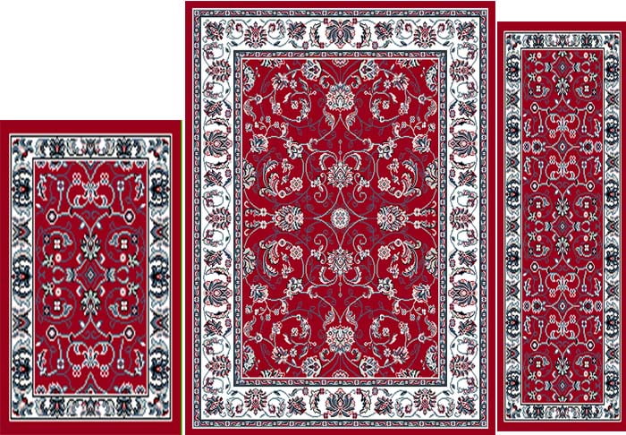 Red/Ivory Traditional Vine Border Persian 3PC Rug Set - Area Rug (5' x ...