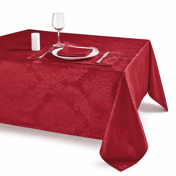 Red Jacquard 60x144 Inch Rectangle Polyester Tablecloth