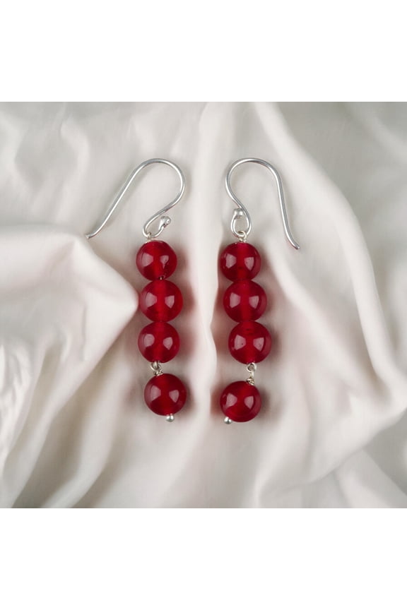 Red Jade Earrings 925 Sterling Silver Jewelry