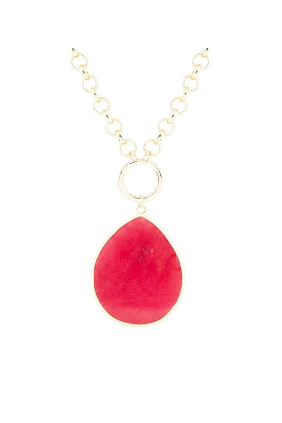 Red Jade Teardrop Golden Chain Necklace