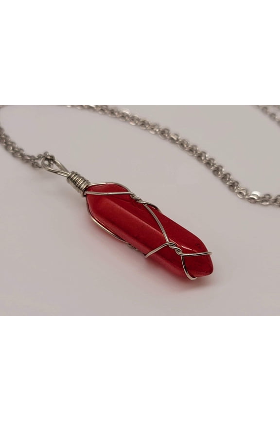 Red Jade Wire wrapped Crystal Necklace Red Quartz