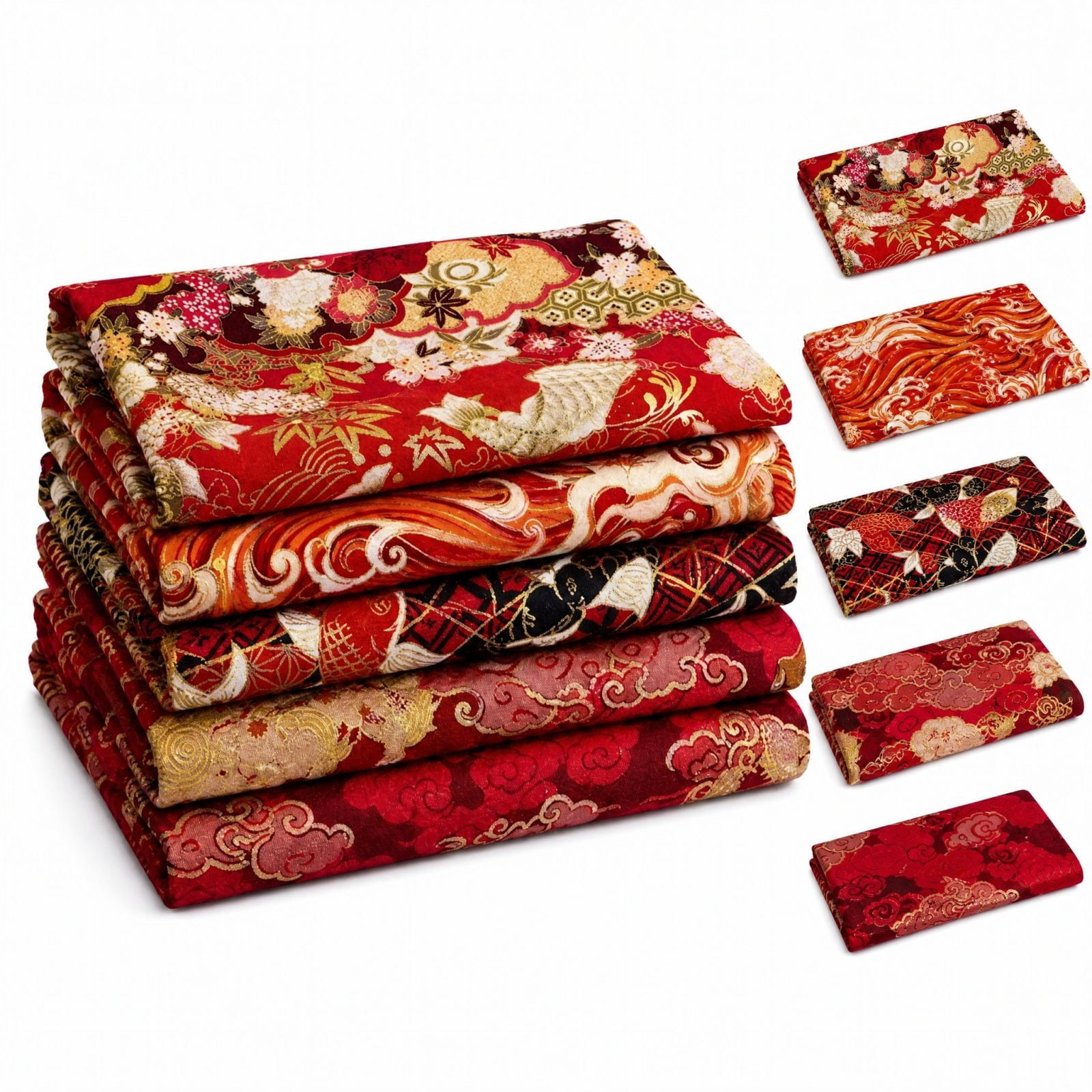 Ruby Slippers Diy Red Japanese Print Cotton Fat Quarters Fabric Bundles 5 Piece for ...